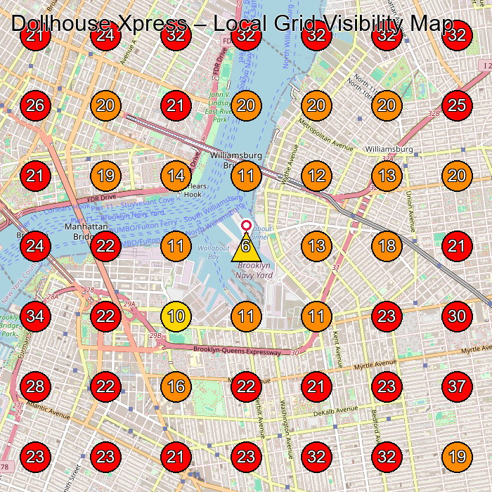 Dollhouse Xpress GeoGrid visibility map for Clothing Store in None